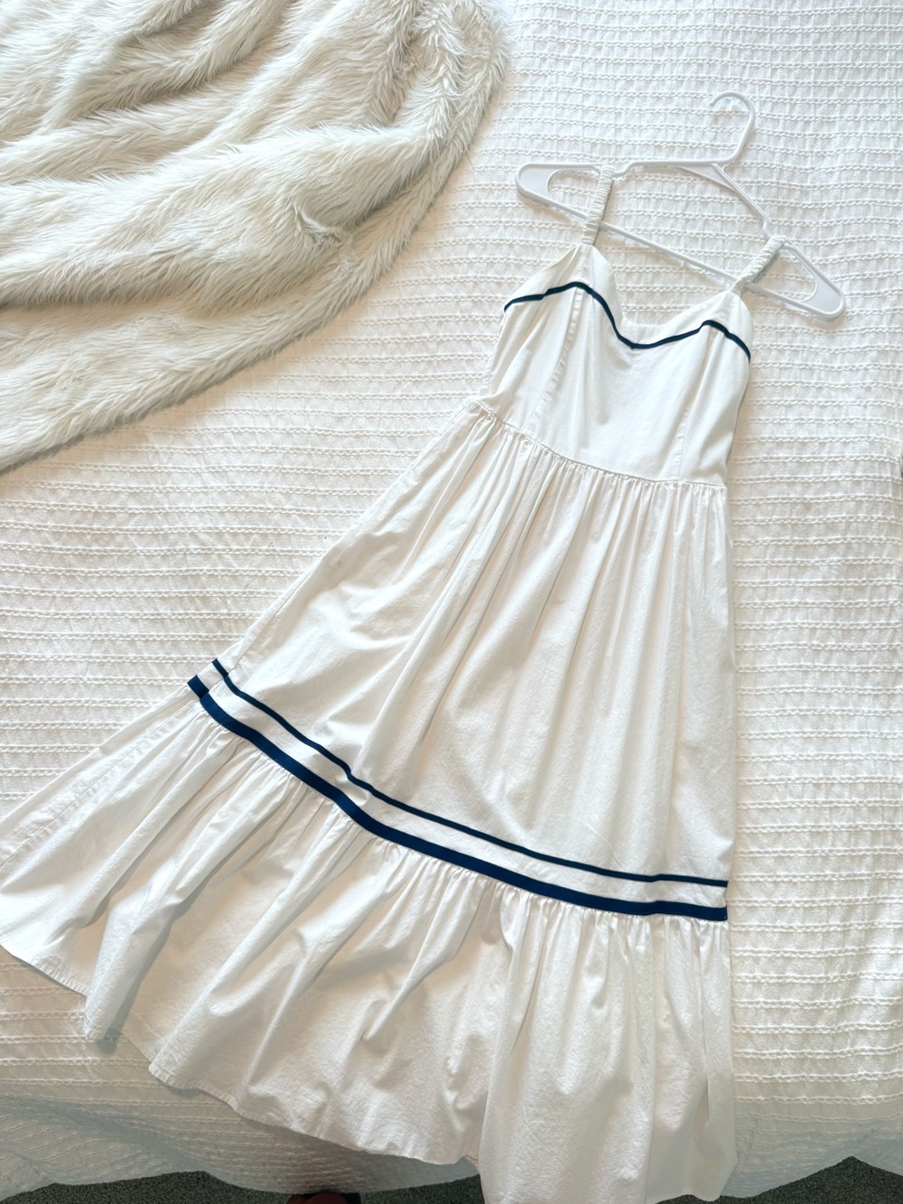 J. Crew White Maxi Dress with Navy Trim